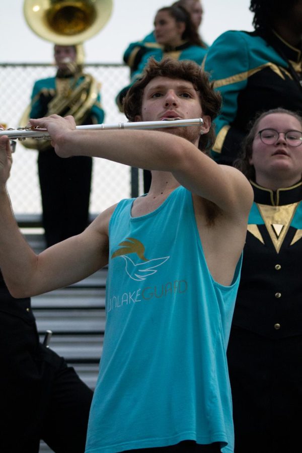 A senior at Sunlake, Frederic Bowen, performing at our annual Homecoming football game. Freddy is apart of both our Colorguard and our band, and his infectious spirit boosts the morale across the stands.