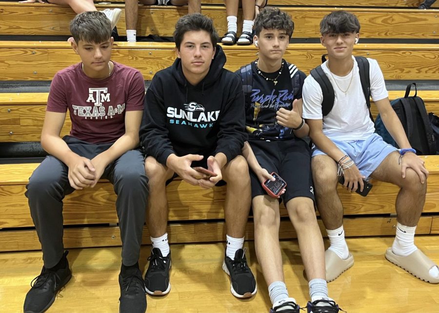John Murphy (middle left) and several friends on their first day as Sunlake freshmen.