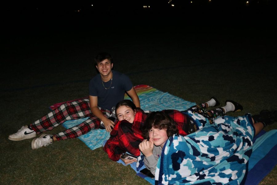 Noah Downey (left), Mollie Gilmore (Middle), and Brady Noel (Right) having fun at winter movie night. 
