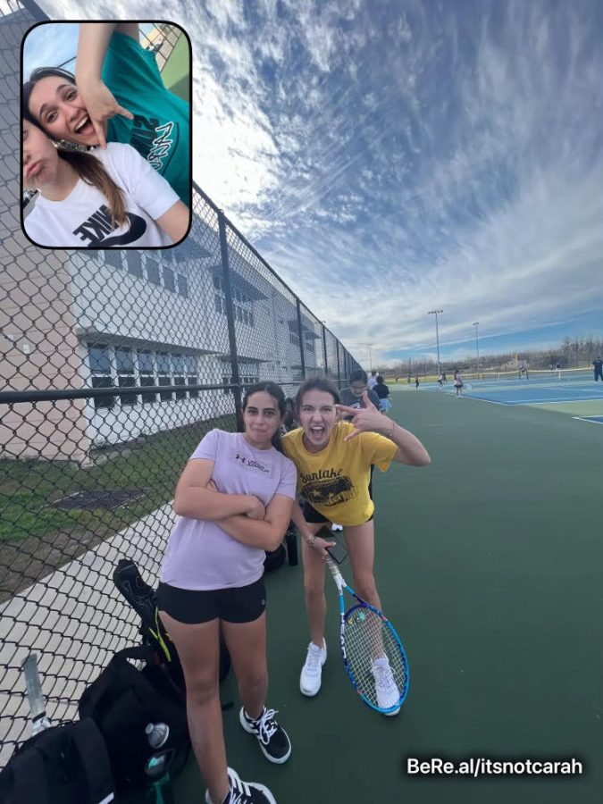 Carah Haglich, a freshman, at the Sunlake tennis courts on January 23rd.