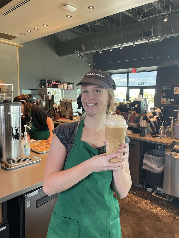 Senior Amaya Brigato on the first day of pumpkin spice being available at Starbucks, where she works.
