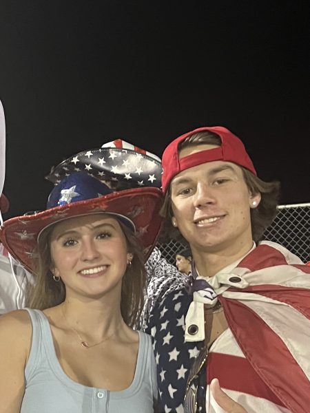 Tyler Dunbar dressed up in patriotic themed clothes for the USA themed football game.