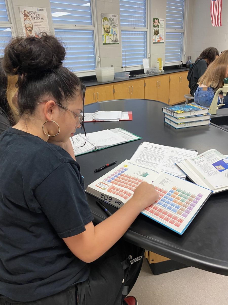 Sofia in chemistry class. She can be seen working on the unit review.