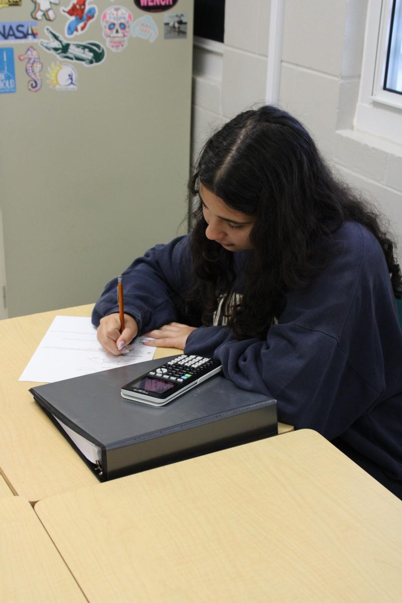 Abigail working on an assignment in class. 