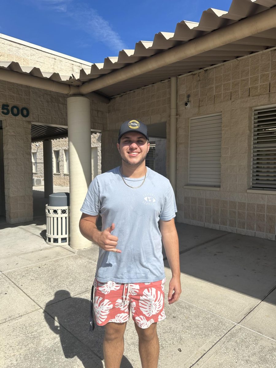 Senior, Noah Downey, posing for a picture while he is dressed up for PBIS spirit week.