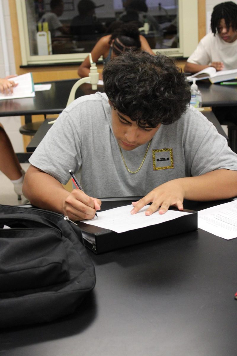 Kevin Plaza hard at work on the first day of school. This is Kevin's final year at Sunlake before graduating.