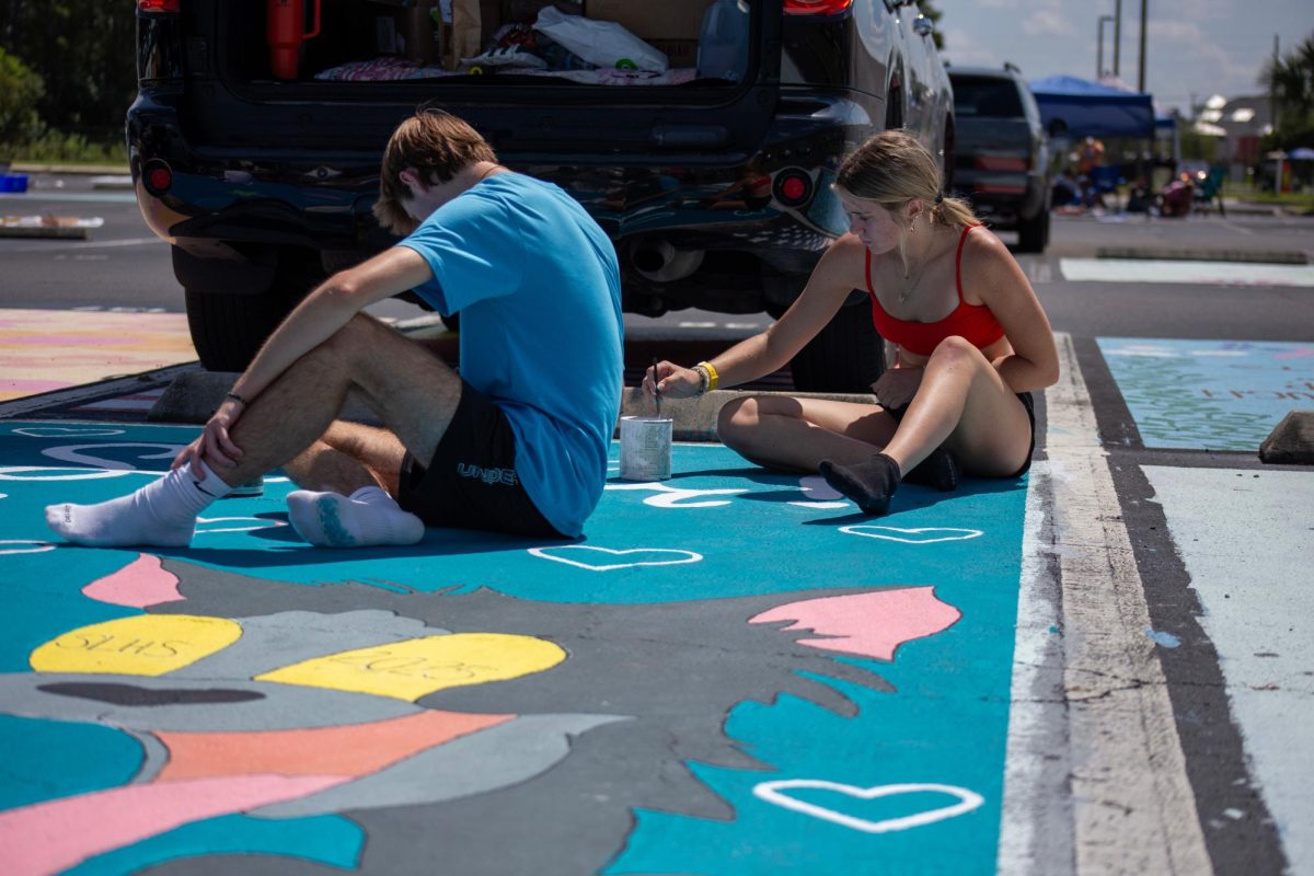 Miley Falby working on her parking spot.