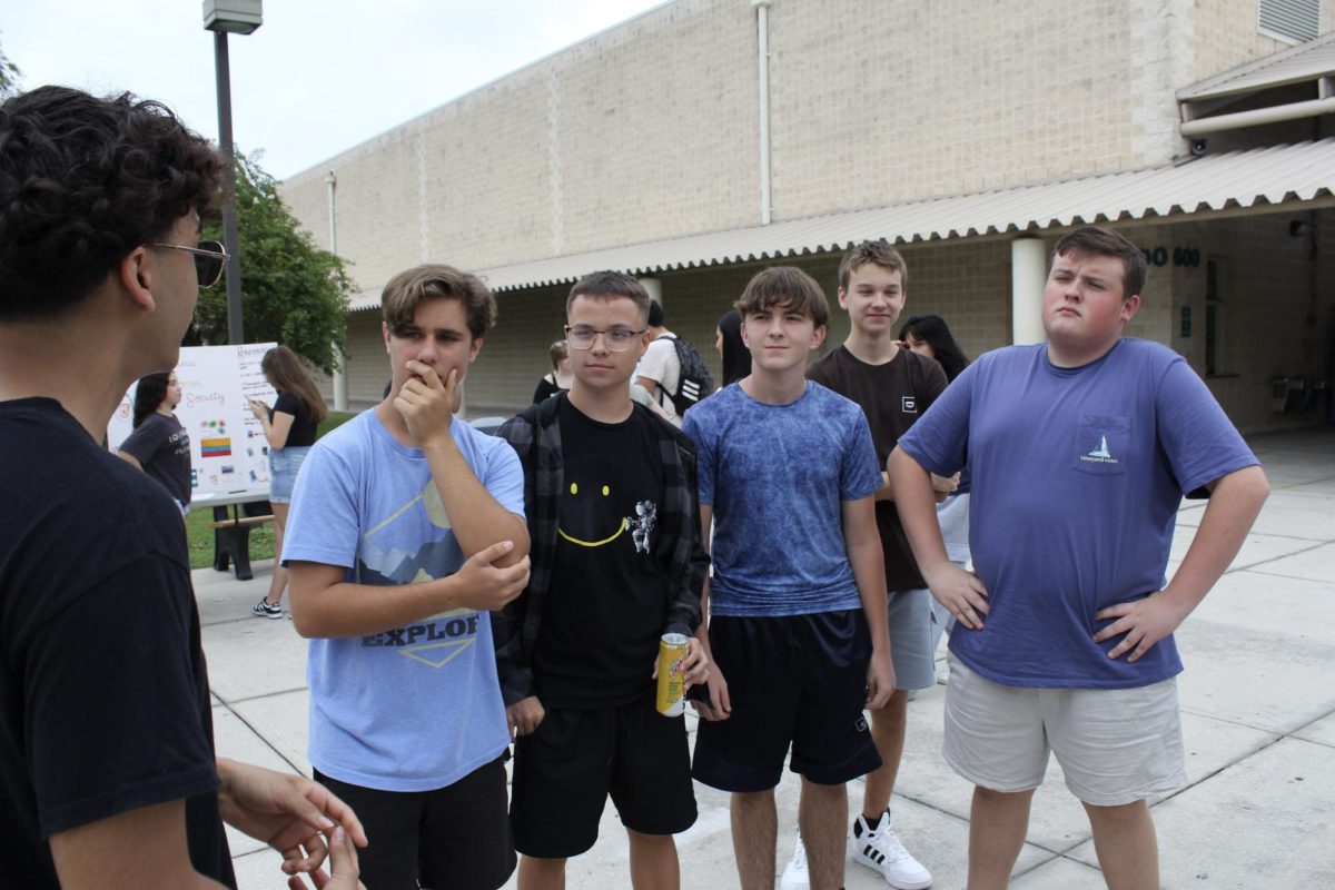 This is Jack with some of his friend's listening to someone pitching their club to them. He is in the middle. He is wearing the black shirt.
Photo Credit: Noah Downey