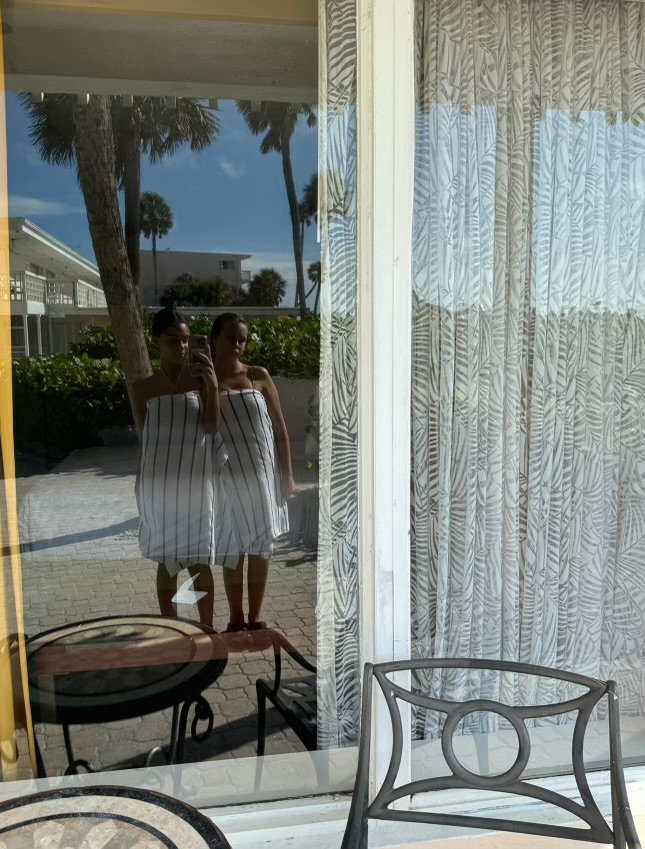 Alexa and Brooke at their beach front hotel in Sarasota. 