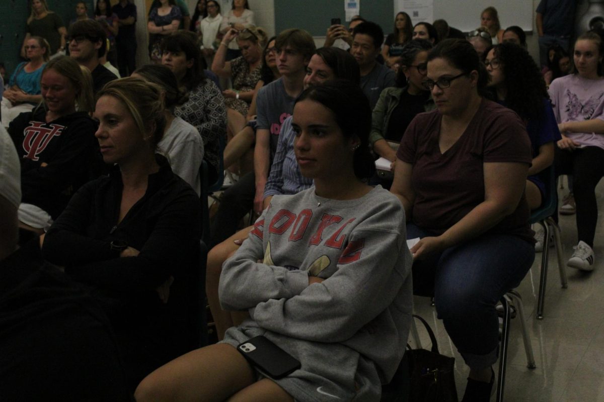 Korina Jevic at College Application Night with students and parents learning about the college application process. 