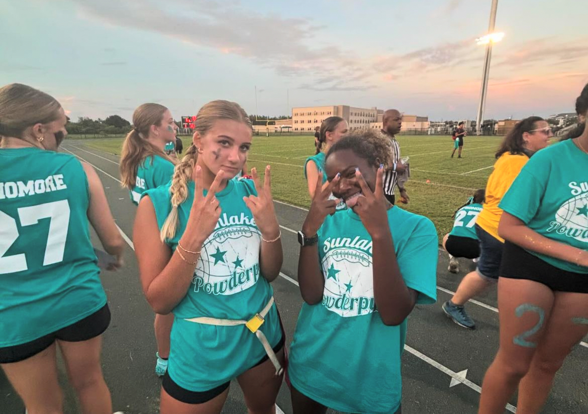 Makenzie Nickerson and Kallie Scepkowski during the powderpuff game. 