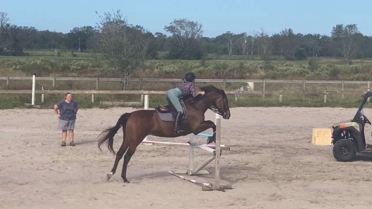 Sophomore Lara Stearns riding her horse for the first time after Hurricane Milton.