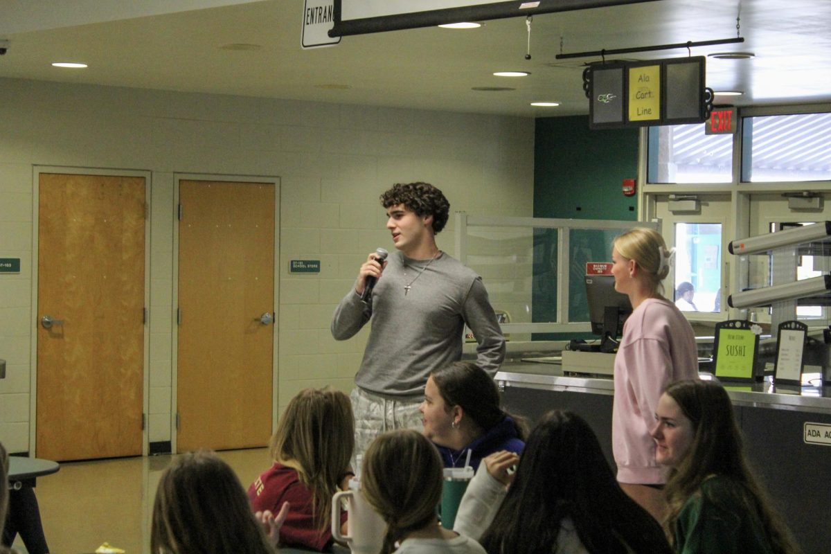 Andrew Colosimo presenting during a Key Club meeting after school. 1/14/25