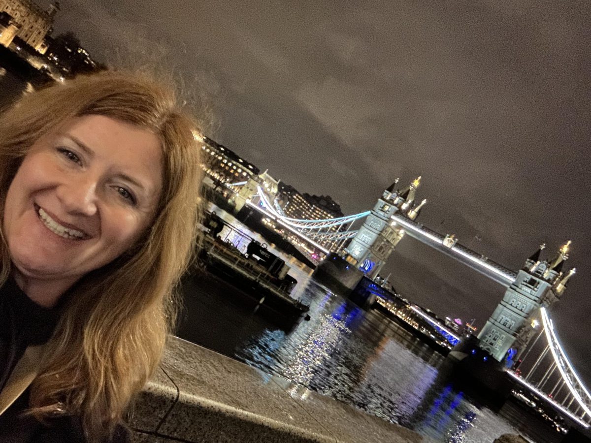 Ms. Pugh taking a picture next to the Tower Bridge in London. Ms. Pugh visited many cool places like this during her time there. "Although I had a wonderful time away it was heart warming to come back to my classes and see my students who were so excited to see me return," Ms. Pugh said.