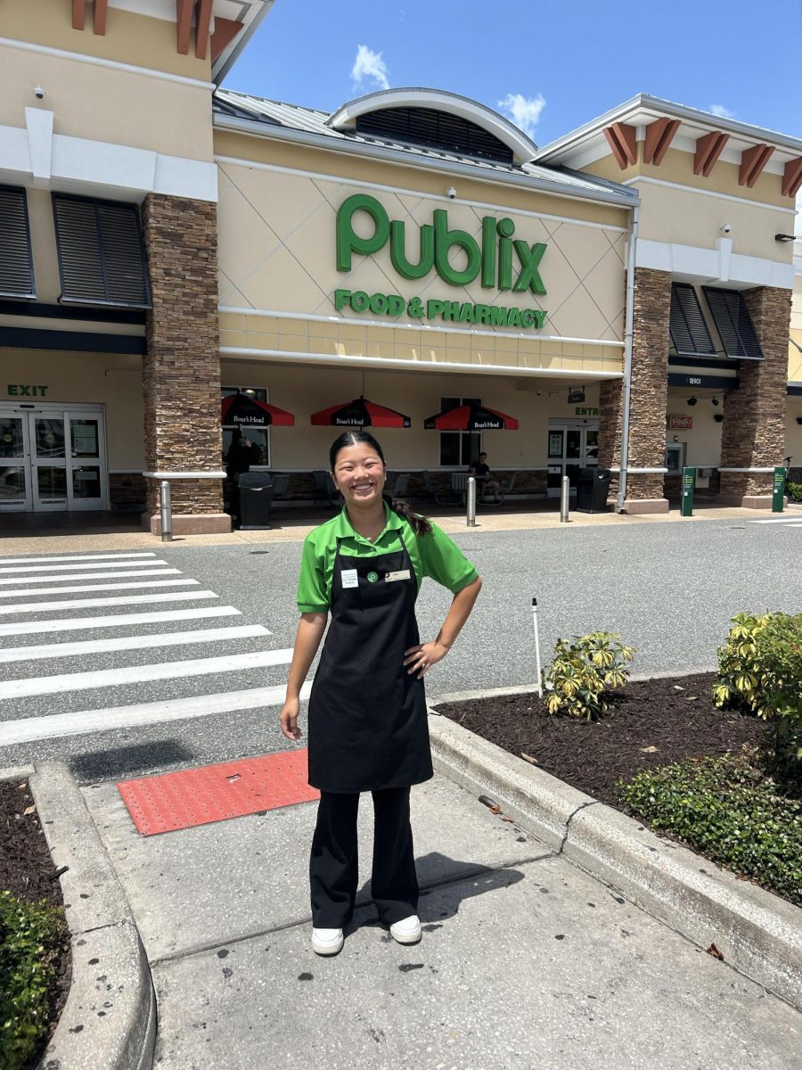 Lila Rhodes, Junior; about to start her shift at Publix. She enjoys working with her coworkers and has learned a lot from her job.