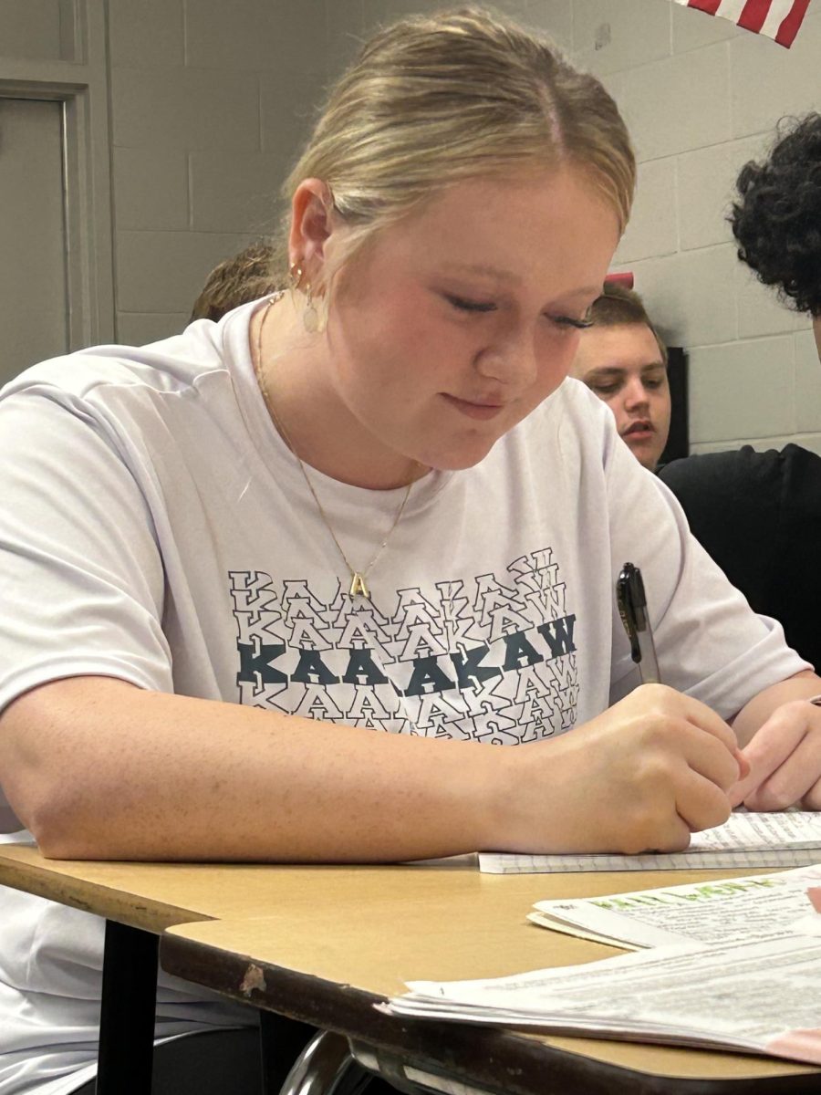 Adrianna Jordan works hard on an assignment for one of her classes.