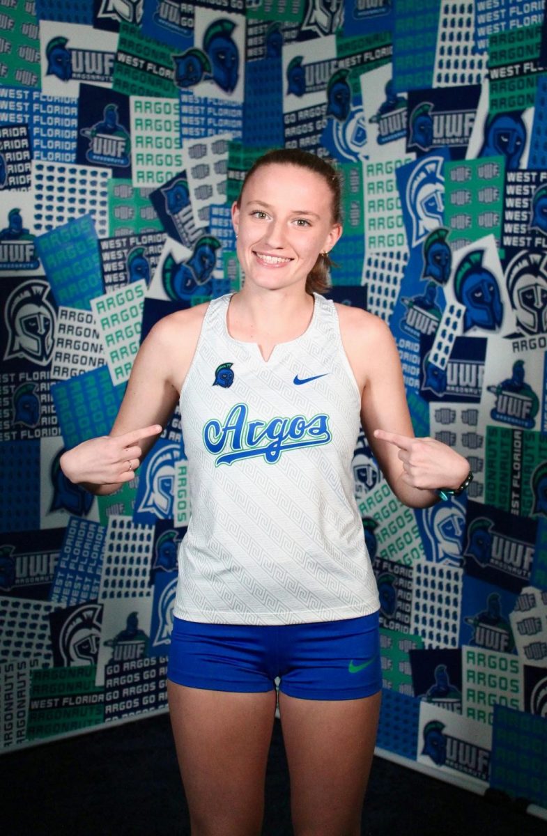 Senior Kailyn Ford repping her Argos uniform for her chosen college, University of West Florida. 